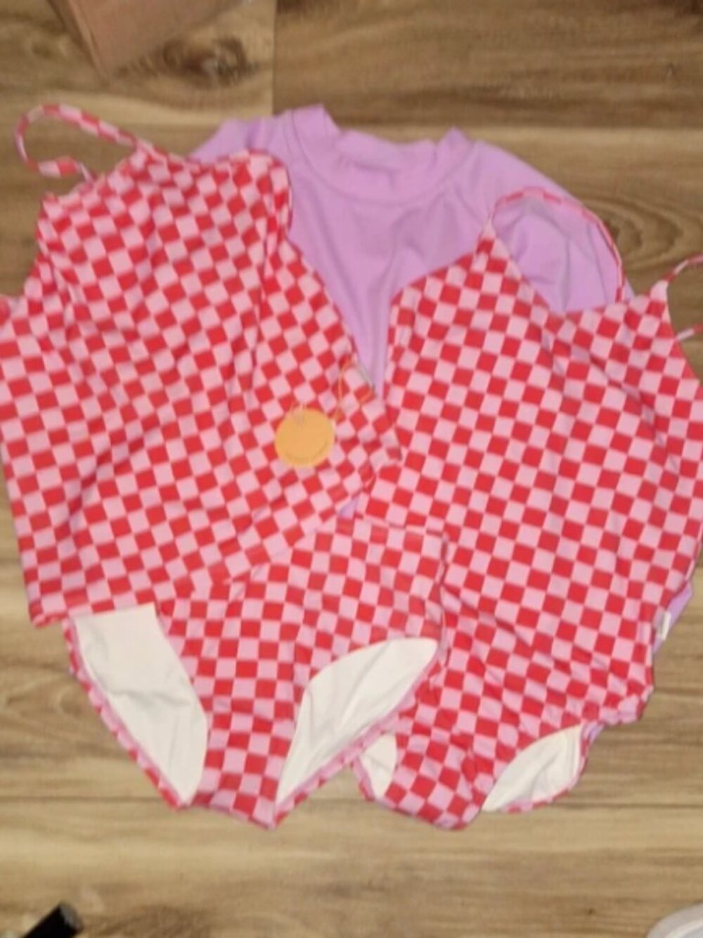 Quince Girl's 4-piece swim set Pink Check 10 NWT